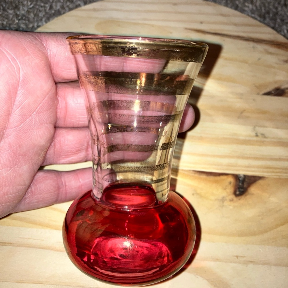 Bartlett Collin’s Cranberry Red & Gold Accent Bud Vase 4.5”